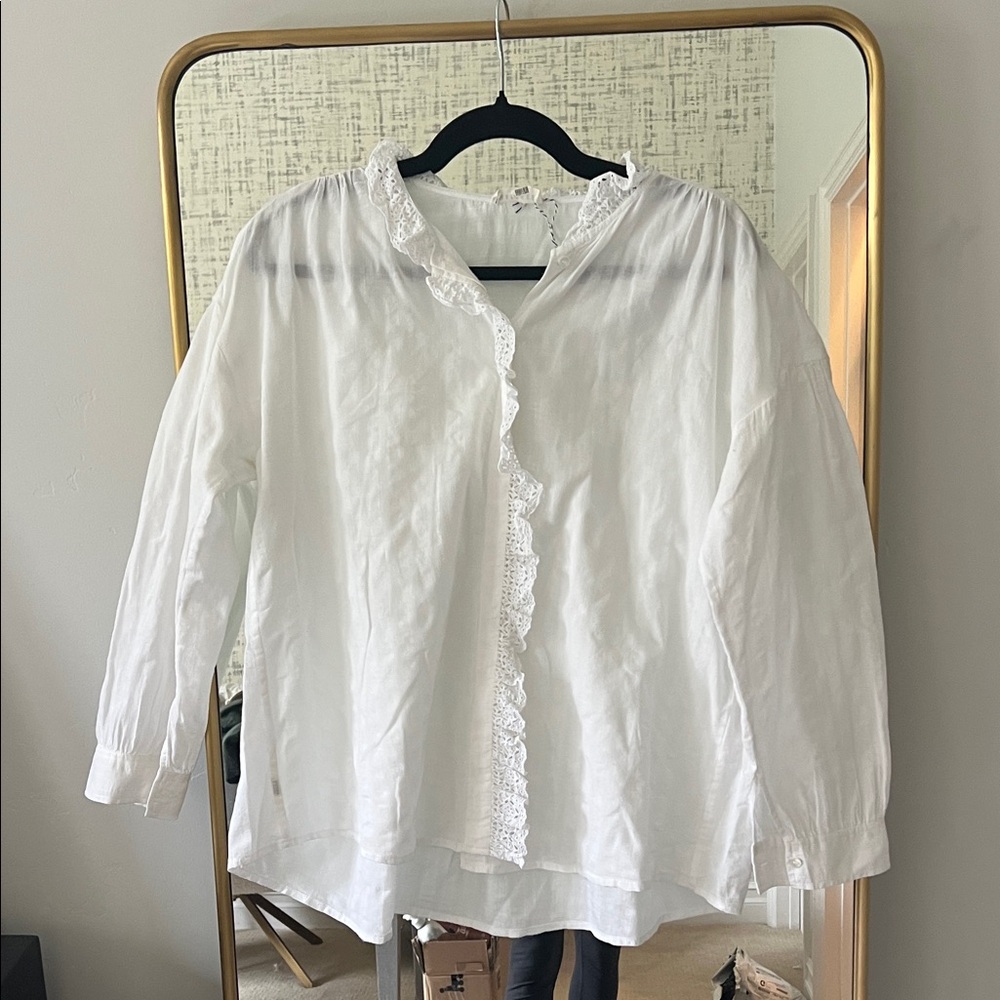 Elegant White Lace Trim Blouse